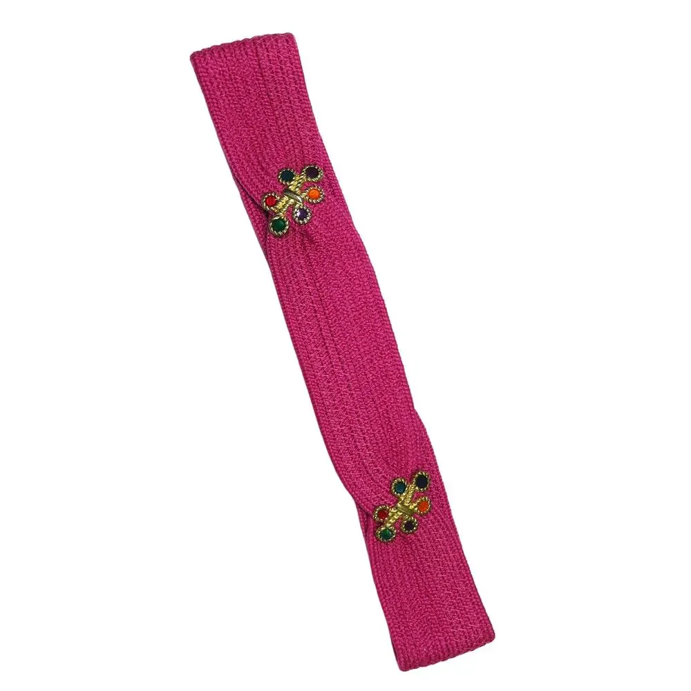 Vintage Hot Pink Woven Belt with Multicolor Rainbow Gem Rhinestones Retro Belt